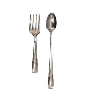 1881 Rogers Vtg Silverplate Feeding Spoon & Fork Set Floral Design Oneida Ltd‎